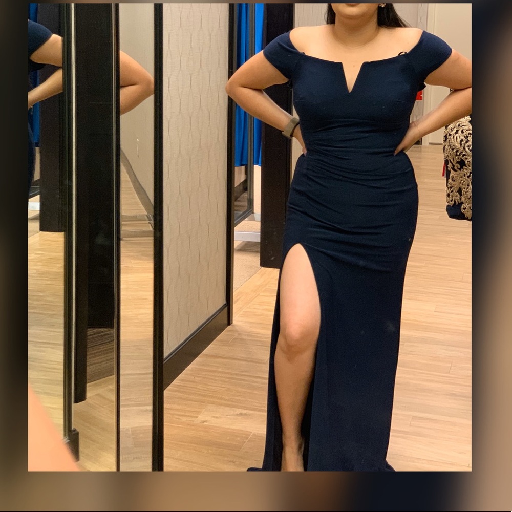 Navy Blue Formal  Off-Shoulder Gown